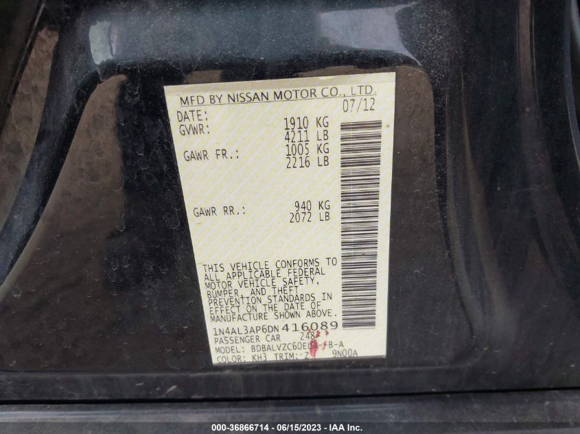 2013 NISSAN ALTIMA 2.5 SL - 1N4AL3AP6DN416089