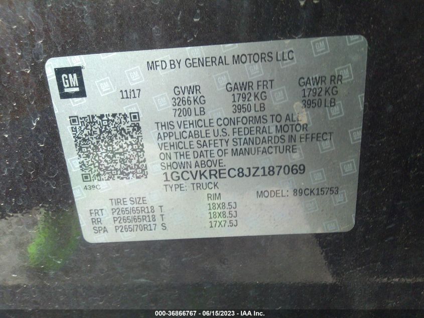 2018 CHEVROLET SILVERADO 1500 LT - 1GCVKREC8JZ187069