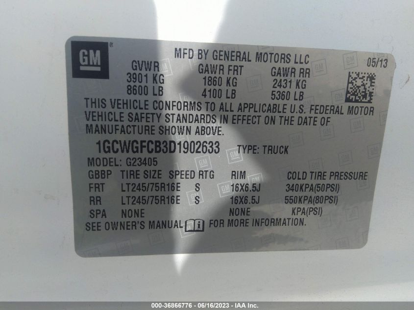 2013 CHEVROLET EXPRESS CARGO VAN - 1GCWGFCB3D1902633