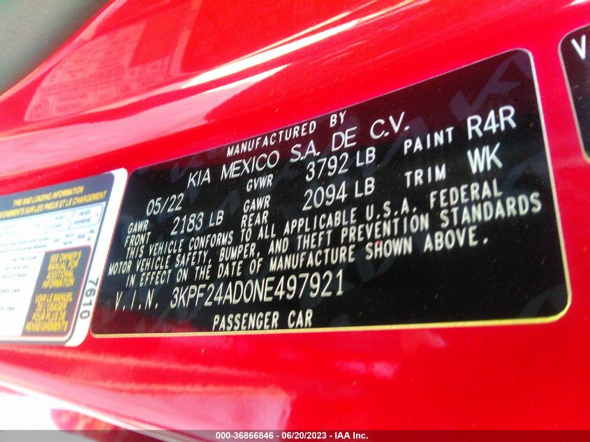 2022 KIA FORTE LXS - 3KPF24AD0NE497921