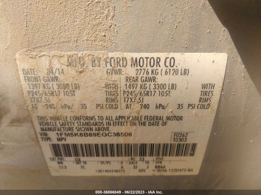 2014 FORD EXPLORER BASE - 1FM5K8B89EGC38506