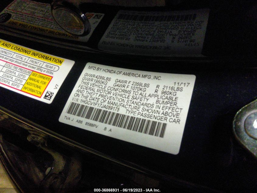 2018 HONDA ACCORD SEDAN LX 1.5T - 1HGCV1F17JA059175