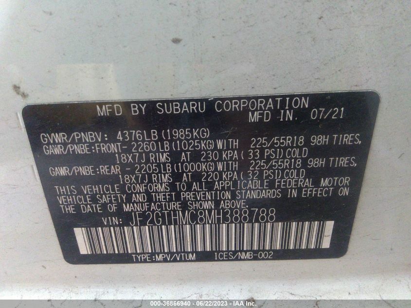 2021 SUBARU CROSSTREK LIMITED - JF2GTHMC8MH388788