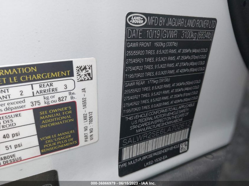 2020 LAND ROVER RANGE ROVER SPORT HSE DYNAMIC - SALWR2SE6LA702612