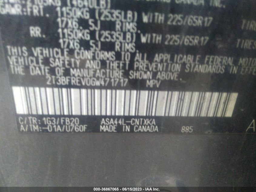 2016 TOYOTA RAV4 LE - 2T3BFREV0GW471717