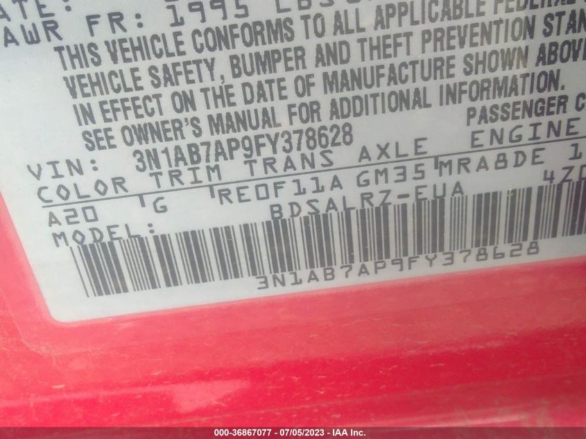 2015 NISSAN SENTRA SR - 3N1AB7AP9FY378628