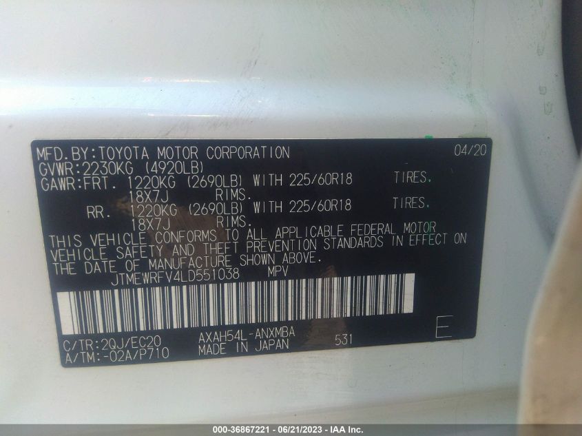 2020 TOYOTA RAV4 HYBRID XSE - JTMEWRFV4LD551038
