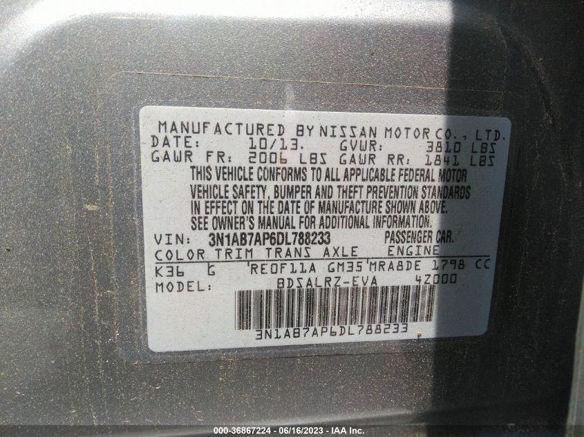 2013 NISSAN SENTRA S/SV/SR/SL - 3N1AB7AP6DL788233
