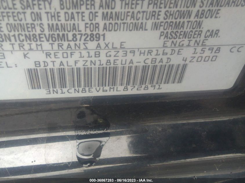 2021 NISSAN VERSA SV - 3N1CN8EV6ML872891