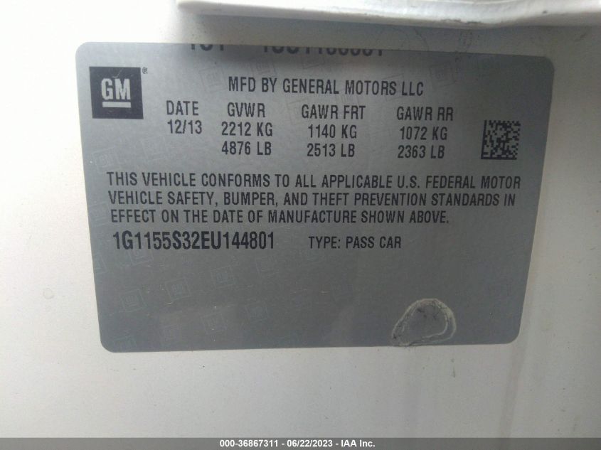 2014 CHEVROLET IMPALA LTZ - 1G1155S32EU144801