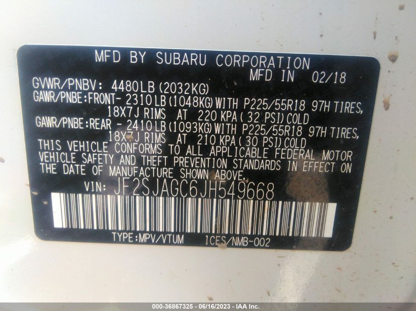 2018 SUBARU FORESTER PREMIUM BLACK EDITION - JF2SJAGC6JH549668