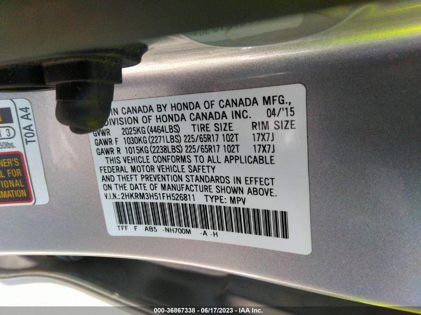 2015 HONDA CR-V EX - 2HKRM3H51FH526811