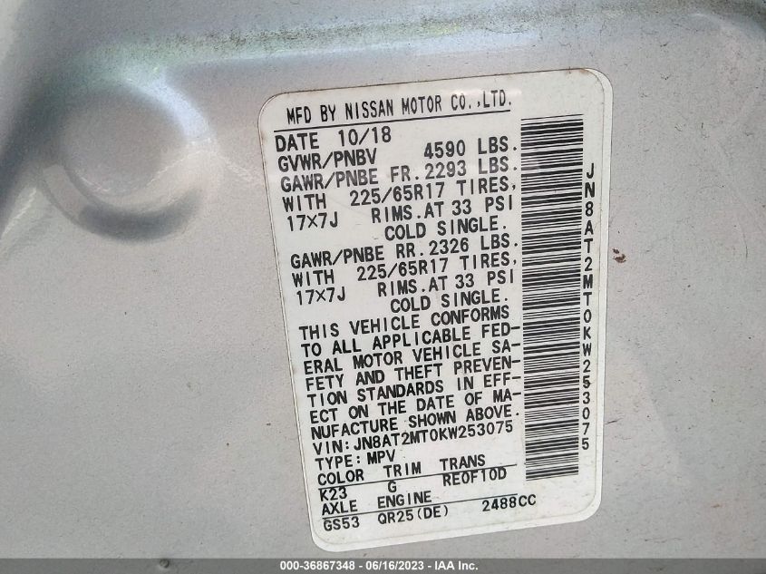 2019 NISSAN ROGUE SV - JN8AT2MT0KW253075
