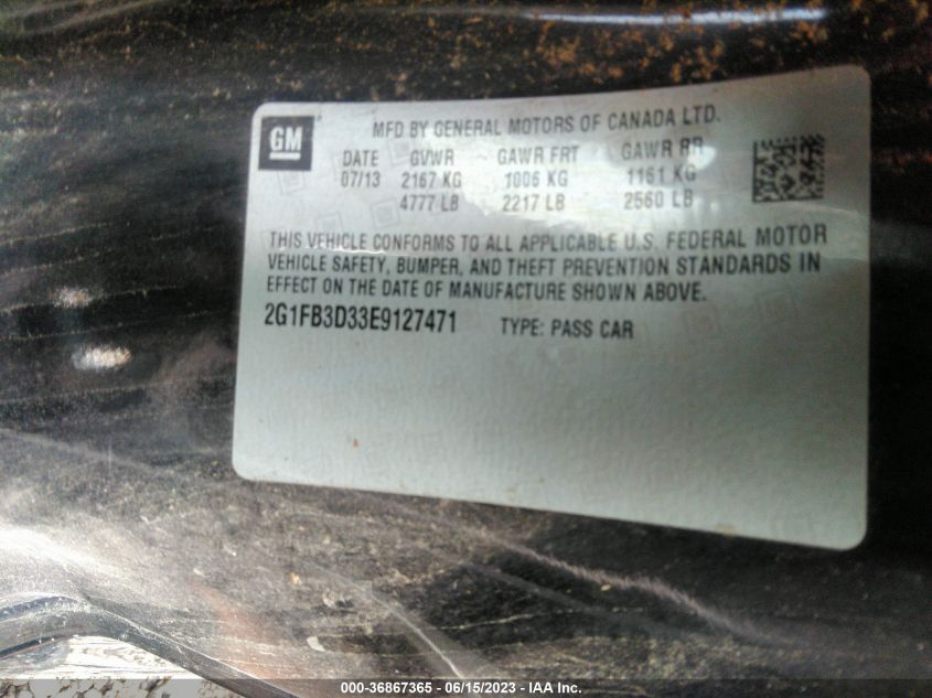 2014 CHEVROLET CAMARO LT - 2G1FB3D33E9127471