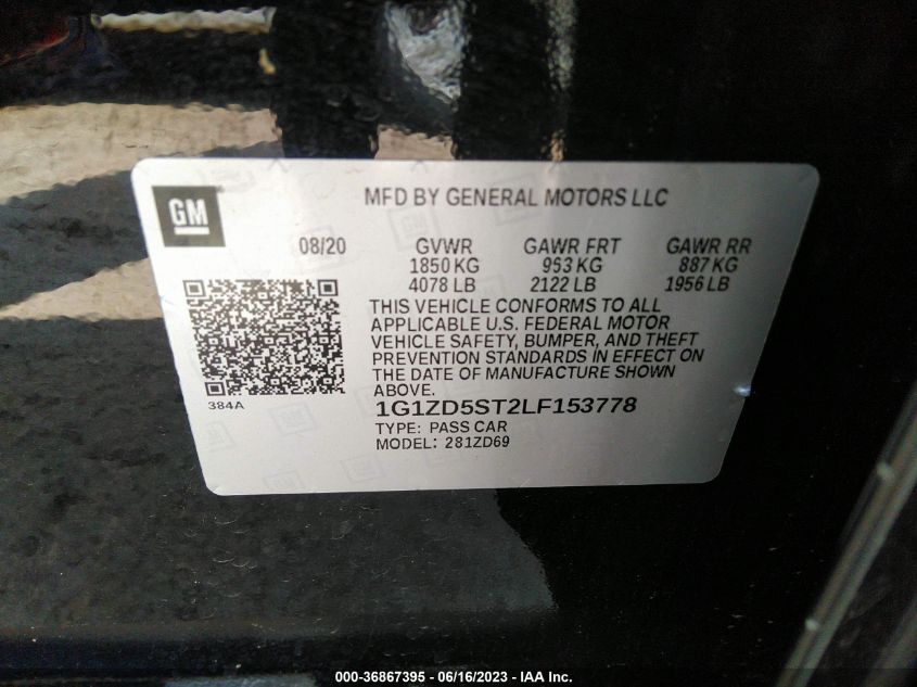 2020 CHEVROLET MALIBU LT - 1G1ZD5ST2LF153778