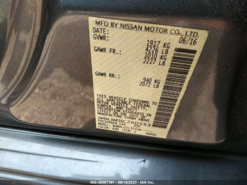 2016 NISSAN ALTIMA 2.5 - 1N4AL3AP2GC260553