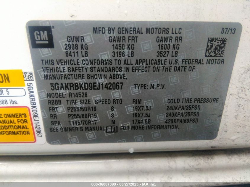 2014 BUICK ENCLAVE - 5GAKRBKD9EJ142067