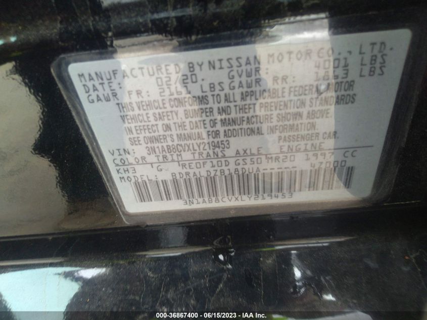 2020 NISSAN SENTRA SV - 3N1AB8CVXLY219453