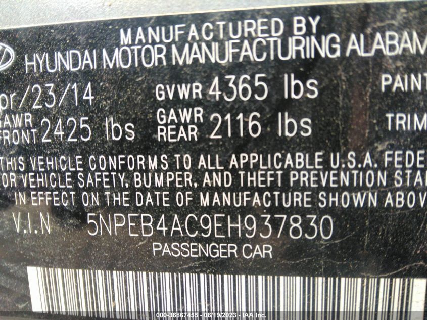 2014 HYUNDAI SONATA GLS - 5NPEB4AC9EH937830