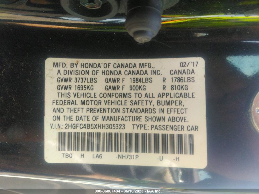 2017 HONDA CIVIC COUPE LX - 2HGFC4B5XHH305323