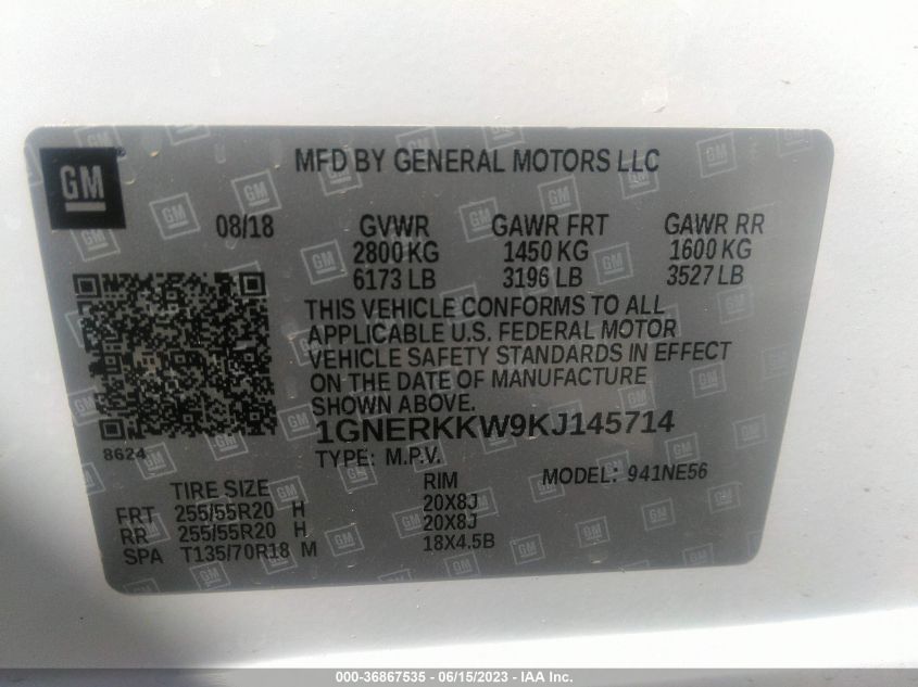 2019 CHEVROLET TRAVERSE PREMIER - 1GNERKKW9KJ145714