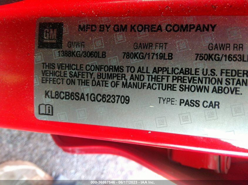 2016 CHEVROLET SPARK LS - KL8CB6SA1GC623709