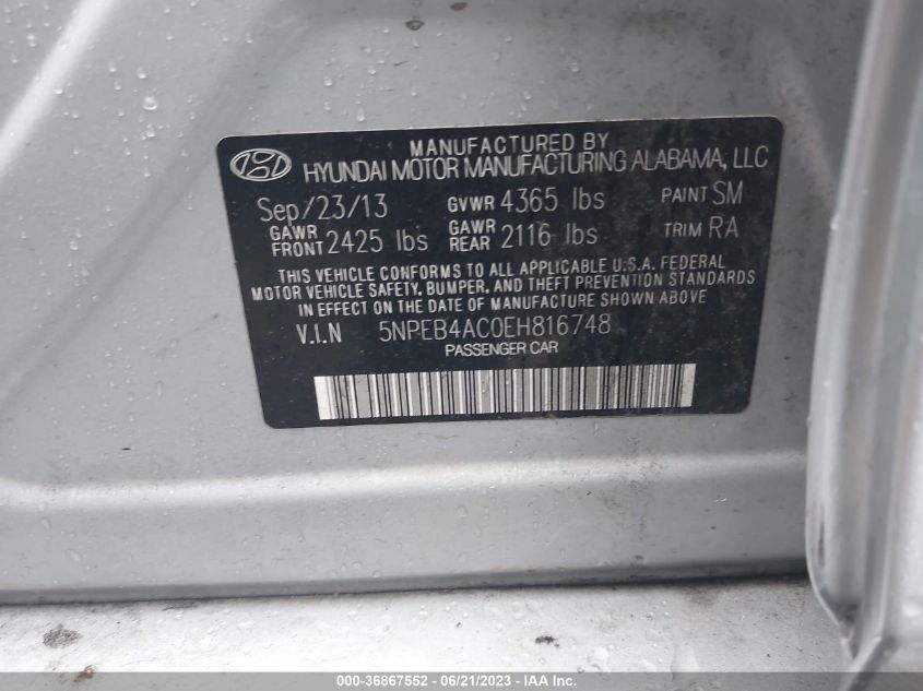 2014 HYUNDAI SONATA GLS - 5NPEB4AC0EH816748