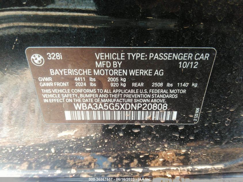 2013 BMW 3 SERIES 328I - WBA3A5G5XDNP20808