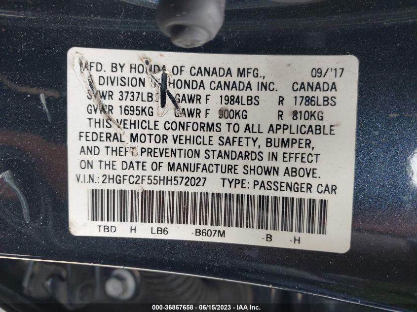 2017 HONDA CIVIC SEDAN LX - 2HGFC2F55HH572027