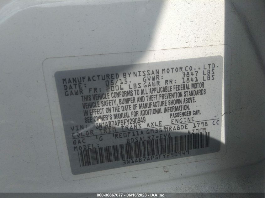 2015 NISSAN SENTRA SR - 3N1AB7AP5FY290949