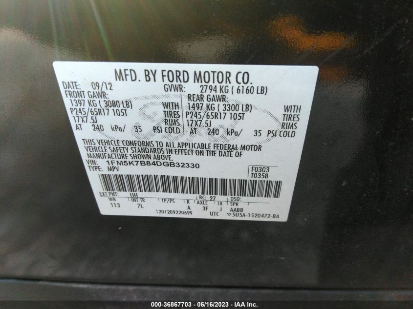 2013 FORD EXPLORER - 1FM5K7B84DGB32330