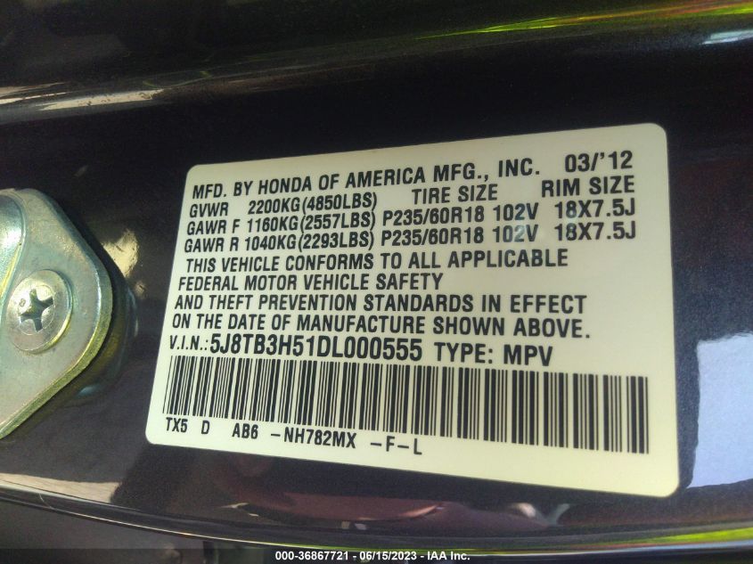 2013 ACURA RDX TECH PKG - 5J8TB3H51DL000555