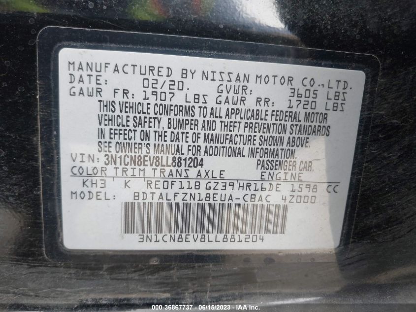2020 NISSAN VERSA SV - 3N1CN8EV8LL881204
