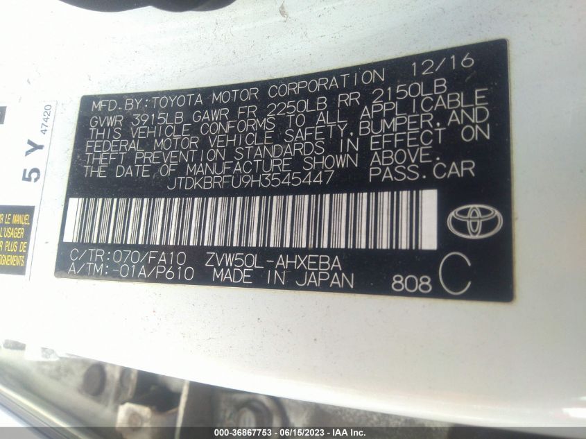 2017 TOYOTA PRIUS TWO/TWO ECO/THREE - JTDKBRFU9H3545447