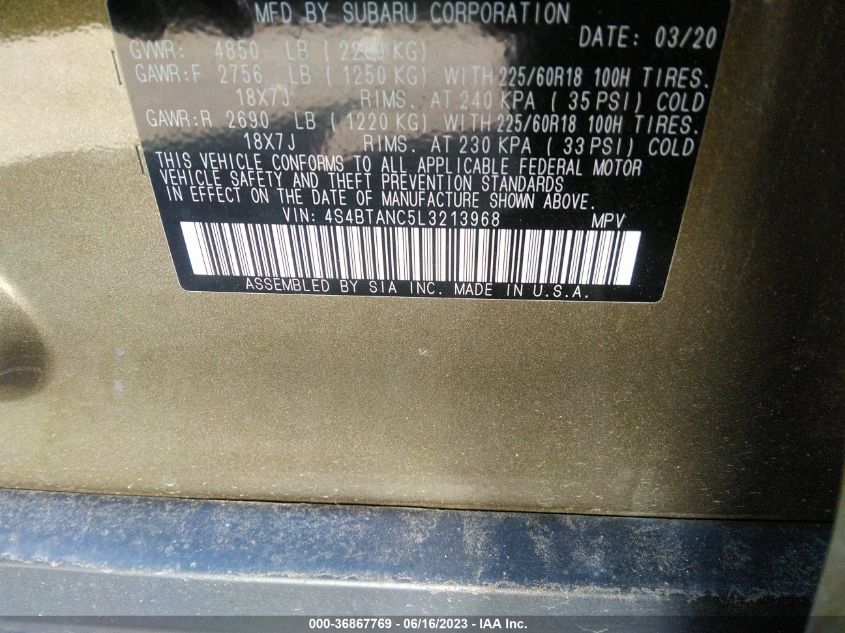 2020 SUBARU OUTBACK LIMITED - 4S4BTANC5L3213968