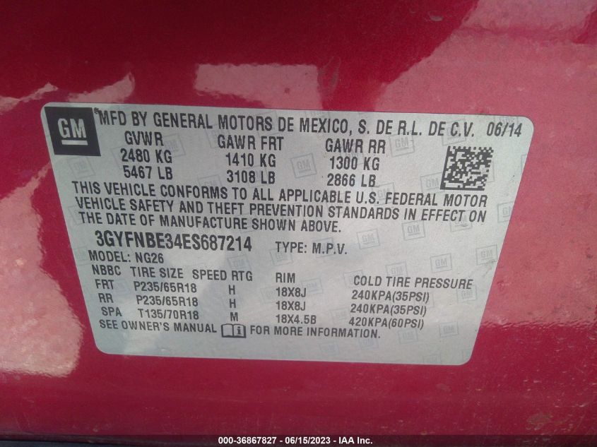 2014 CADILLAC SRX LUXURY COLLECTION - 3GYFNBE34ES687214