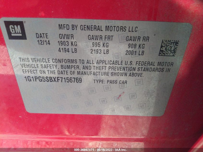 2015 CHEVROLET CRUZE LTZ - 1G1PG5SBXF7156769
