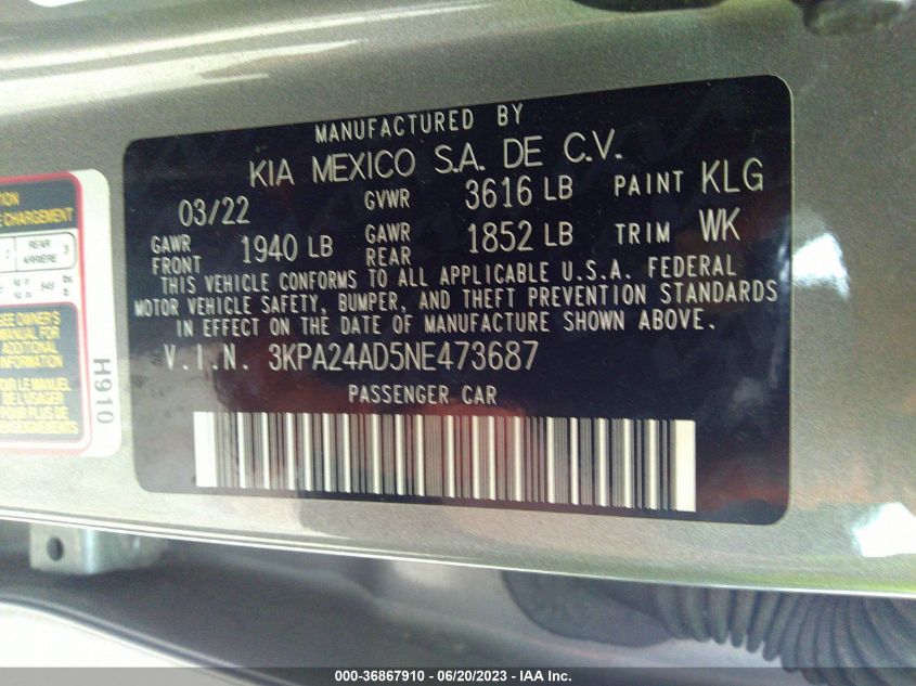 2022 KIA RIO S - 3KPA24AD5NE473687