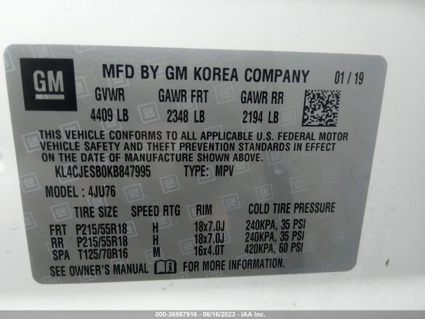 2019 BUICK ENCORE PREFERRED - KL4CJESB0KB847995