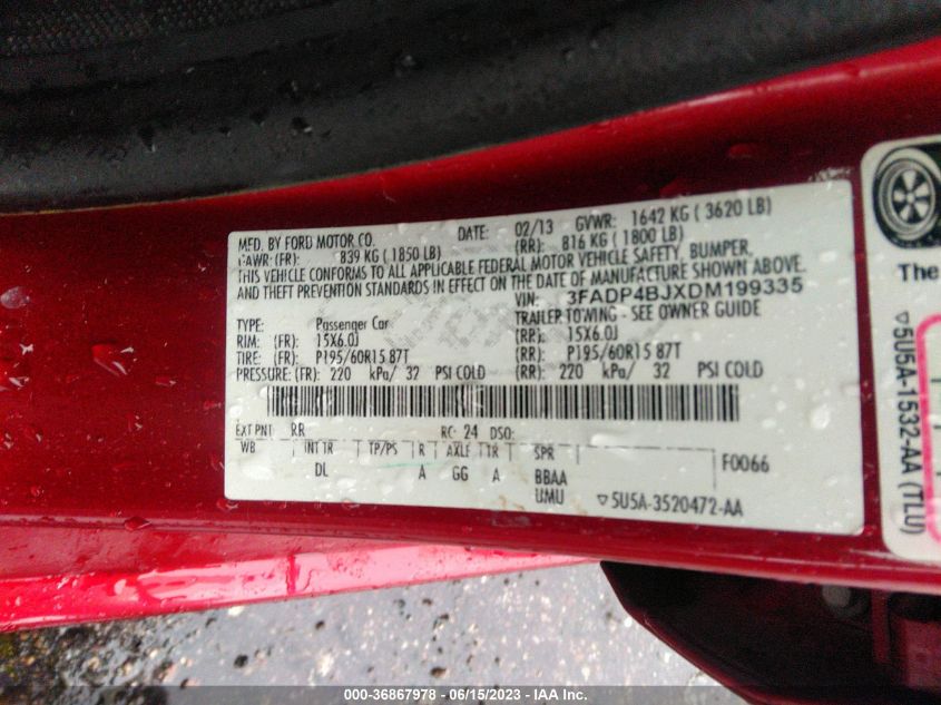 2013 FORD FIESTA SE - 3FADP4BJXDM199335