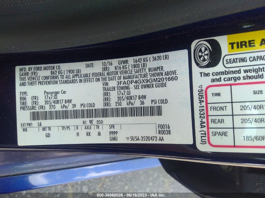 2016 FORD FIESTA ST - 3FADP4GX9GM201660