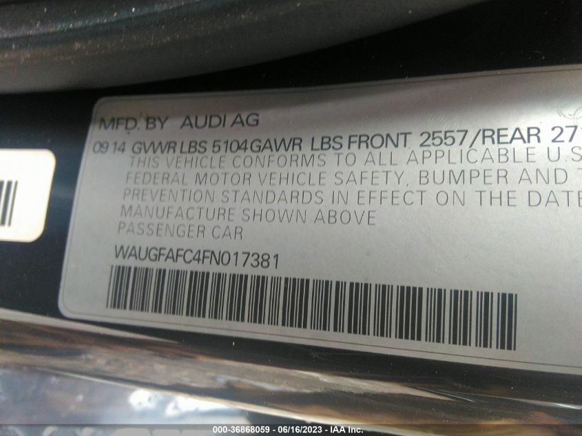 2015 AUDI A6 PREMIUM PLUS - WAUGFAFC4FN017381