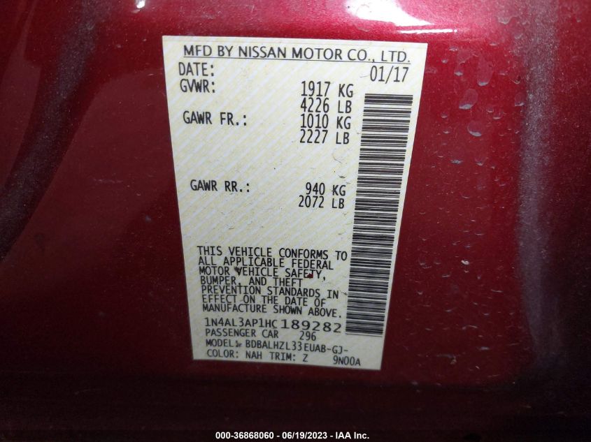 2017 NISSAN ALTIMA 2.5 SR - 1N4AL3AP1HC189282