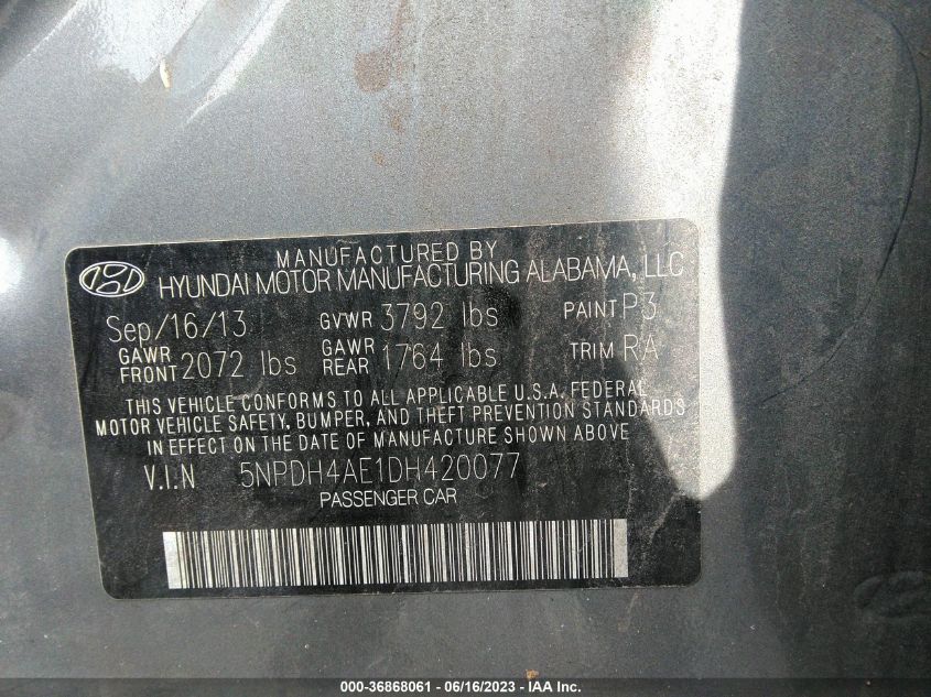 2013 HYUNDAI ELANTRA GLS/LIMITED - 5NPDH4AE1DH420077