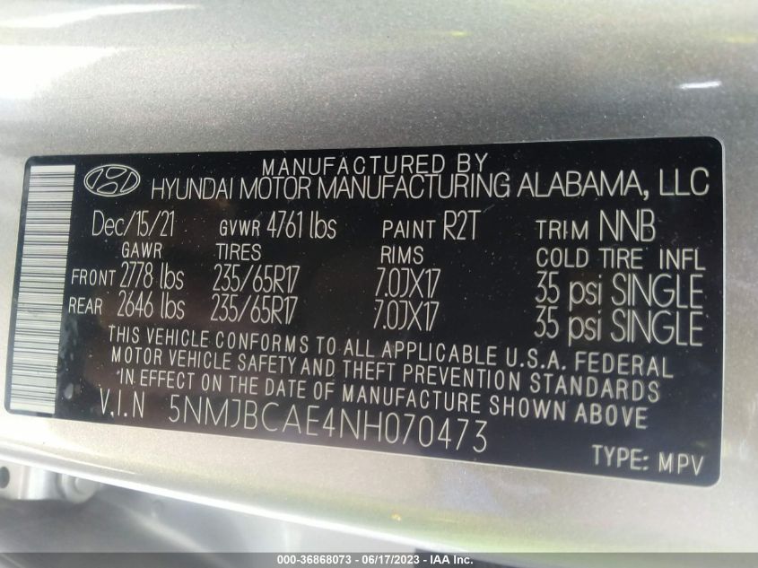 2022 HYUNDAI TUCSON SEL - 5NMJBCAE4NH070473