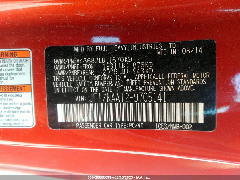 2015 TOYOTA SCION FR-S JF1ZNAA12F9705141