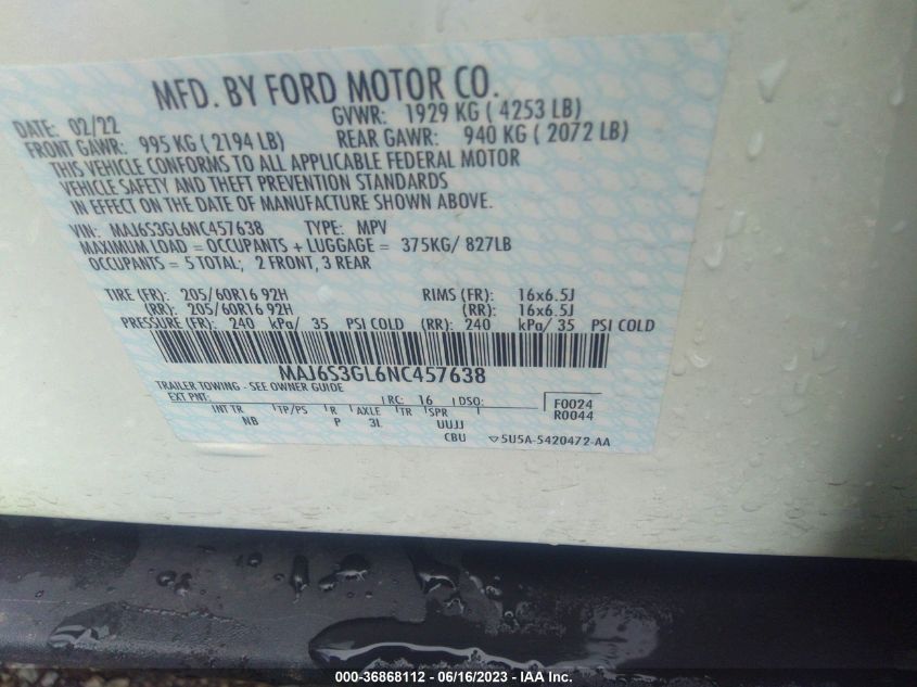 2022 FORD ECOSPORT SE - MAJ6S3GL6NC457638