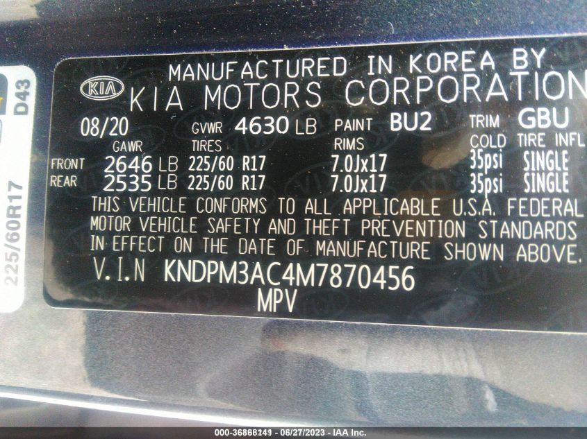 2021 KIA SPORTAGE LX - KNDPM3AC4M7870456