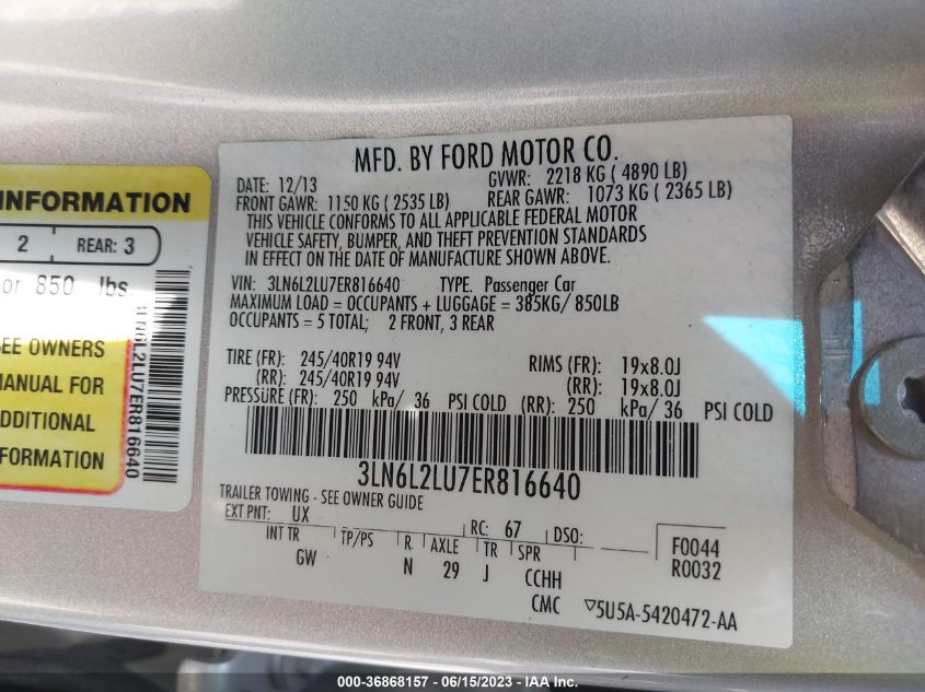 2014 LINCOLN MKZ HYBRID - 3LN6L2LU7ER816640