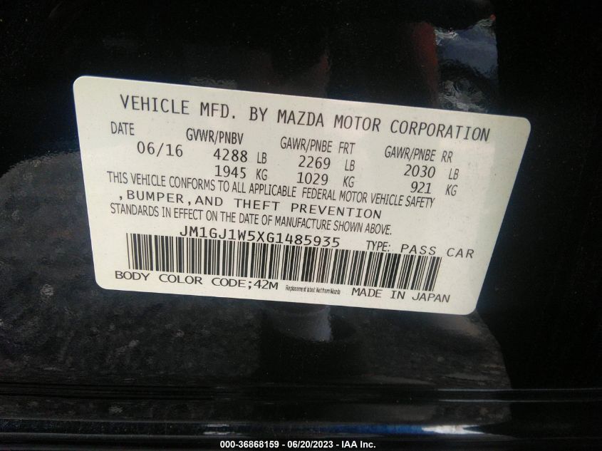2016 MAZDA MAZDA6 I GRAND TOURING - JM1GJ1W5XG1485935